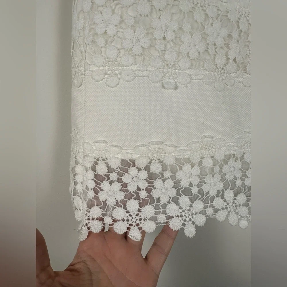 J. Crew Short Pencil Skirt Lace Overlay Size 6 White GUC Twill